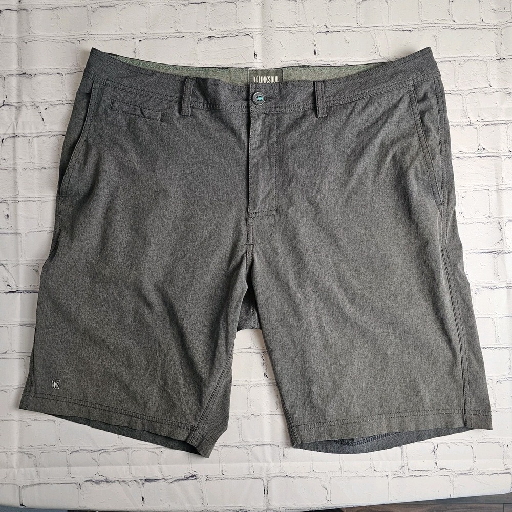 Linksoul Mens Chino Shorts Size 38 Gray Pockets Stretch Logo Golf Casual‎